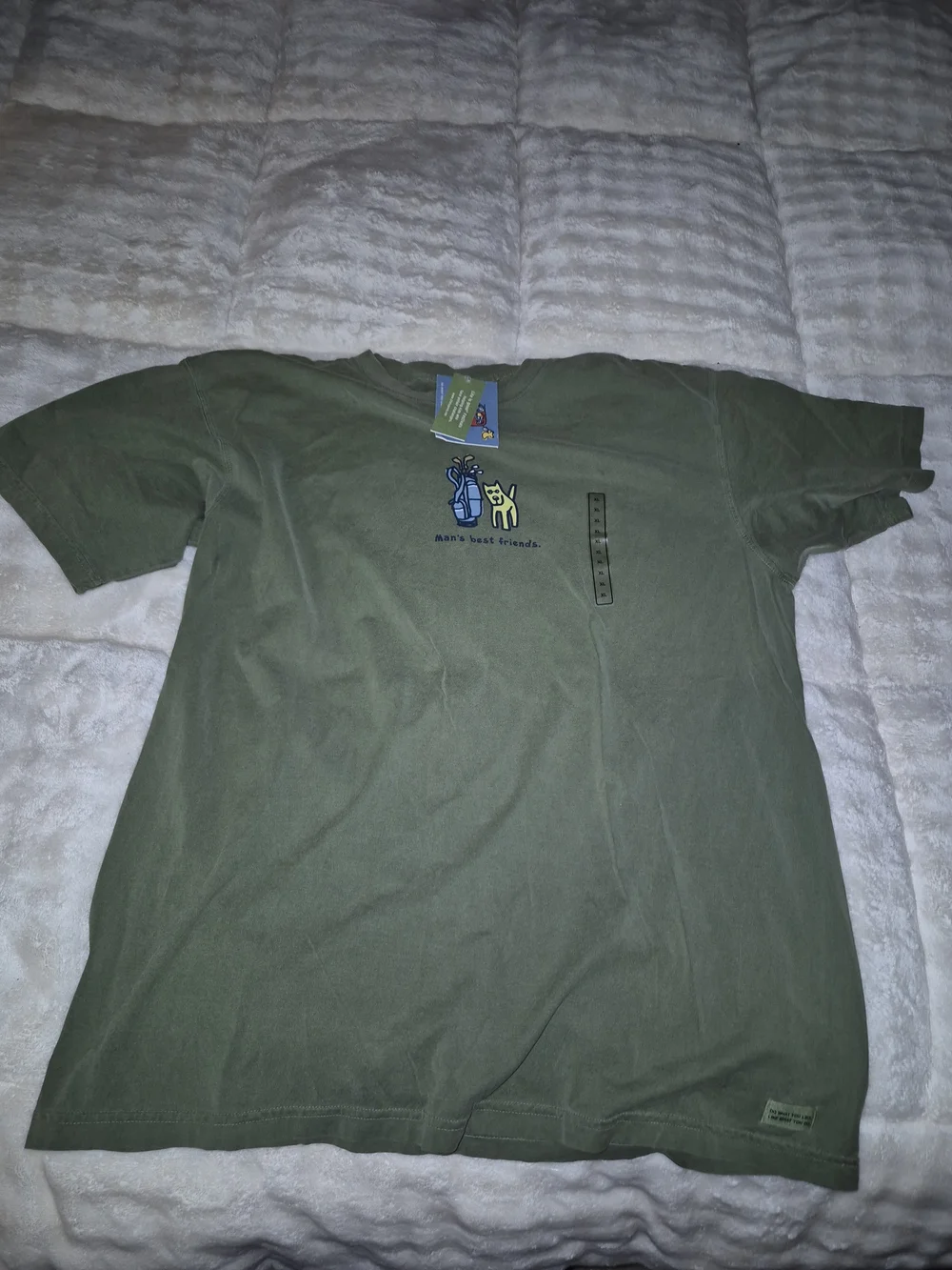 Life Is Good Olive Green Cat & Golf Graphic Tee